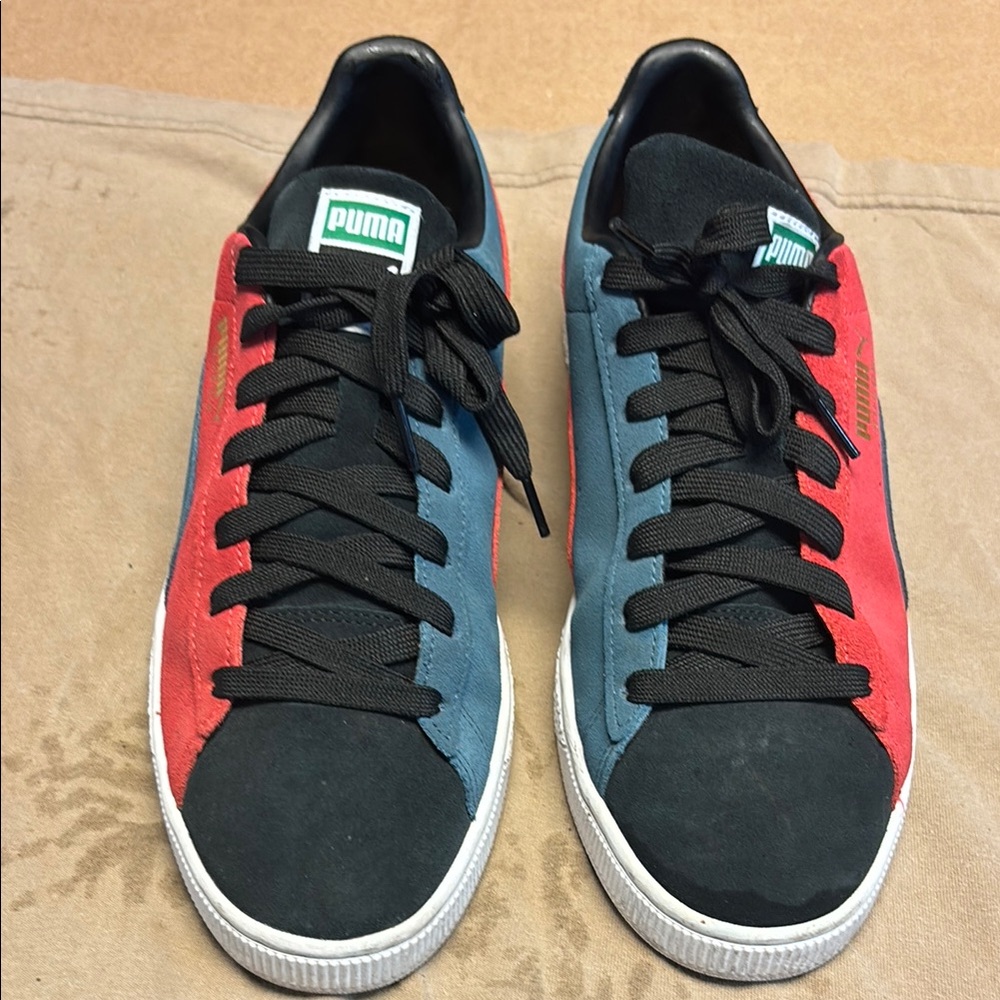 Puma Suede Red and Black Sneakers with Gray Accents - Picture 3 of 5